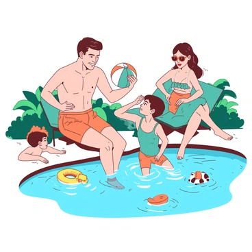 A family enjoying a day at the pool in retro swimwear from the 1950s