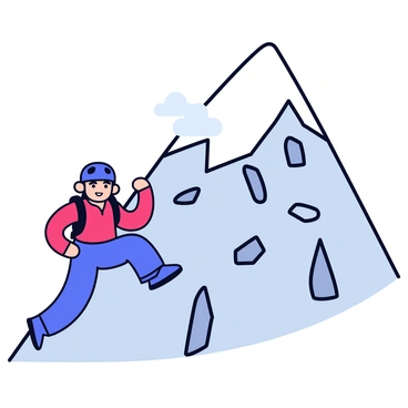 A climber halfway up a steep mountain, looking determined yet apprehensive