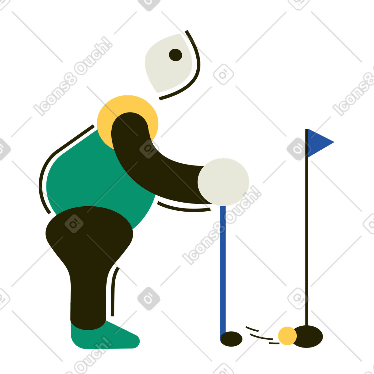 Ilustração de Homem colocando bola golfe no buraco em estilo Spot para baixar em PNG, SVG