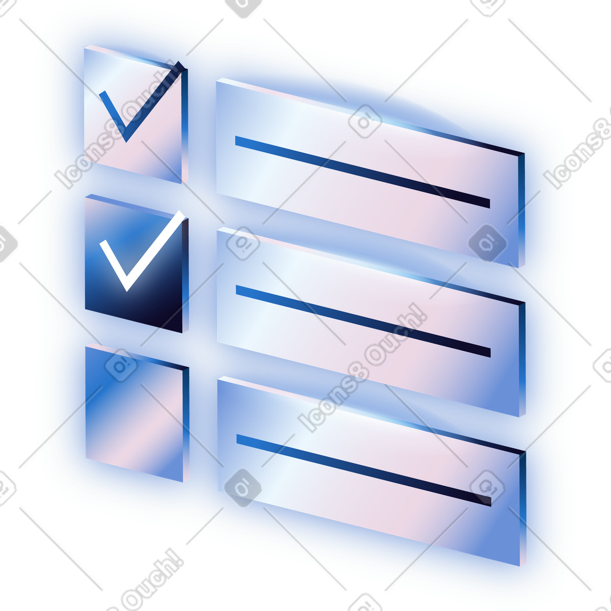Illustration Glowing task list with checkboxes dans le style Dimension à télécharger aux formats PNG, SVG