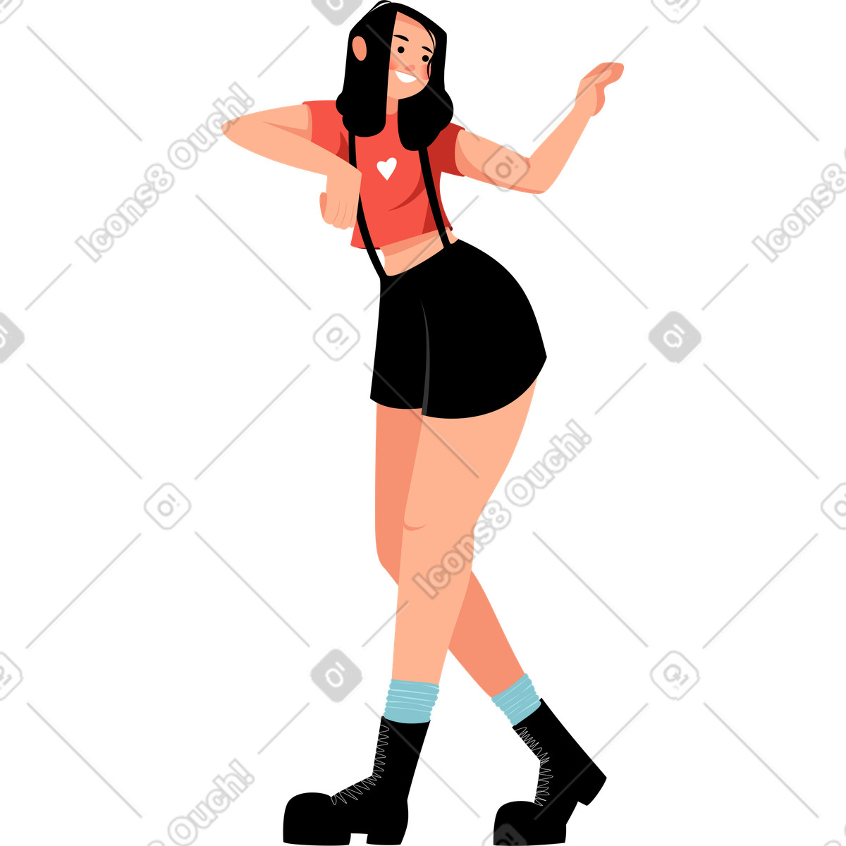 Illustration Joyful girl in overalls dans le style Lagom à télécharger aux formats PNG, SVG