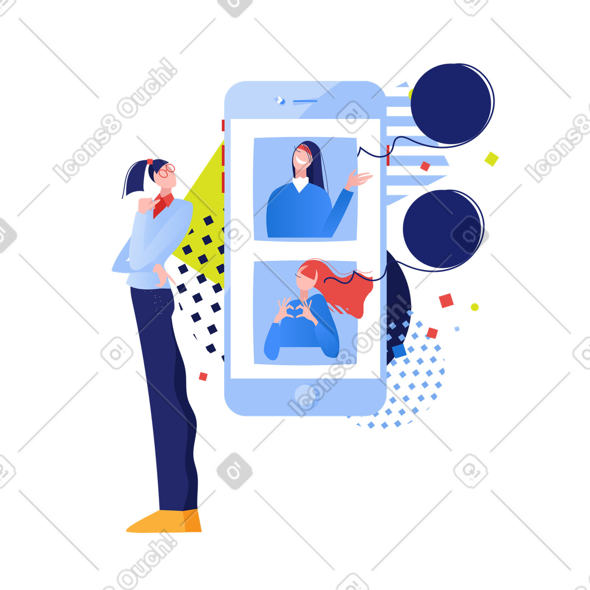 Ilustração de Colleagues communicate via video call smartphone, Online conference and remote meetings em no estilo Clip para baixar em PNG, SVG