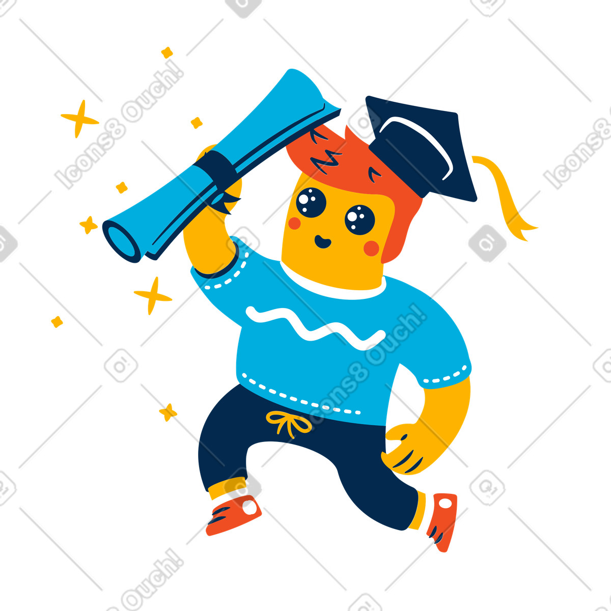 Ilustración Hombre con gorro de graduación sosteniendo su diploma en estilo Flame a descargar en PNG y SVG