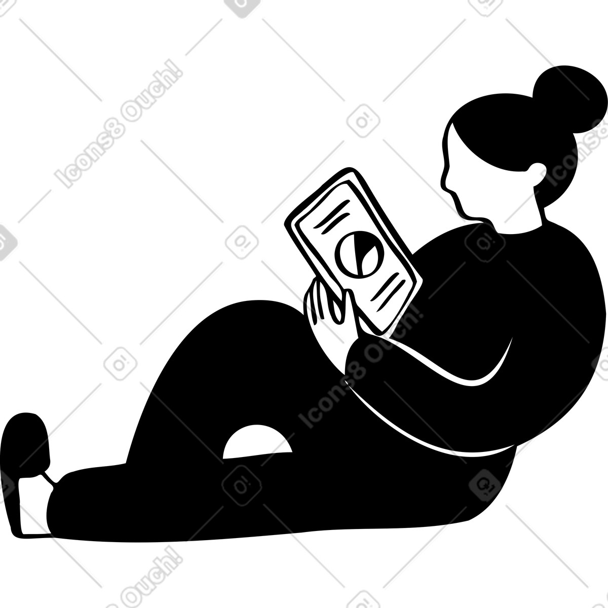 Donna sdraiata con tablet illustrazione in stile Journal scarica in PNG, SVG