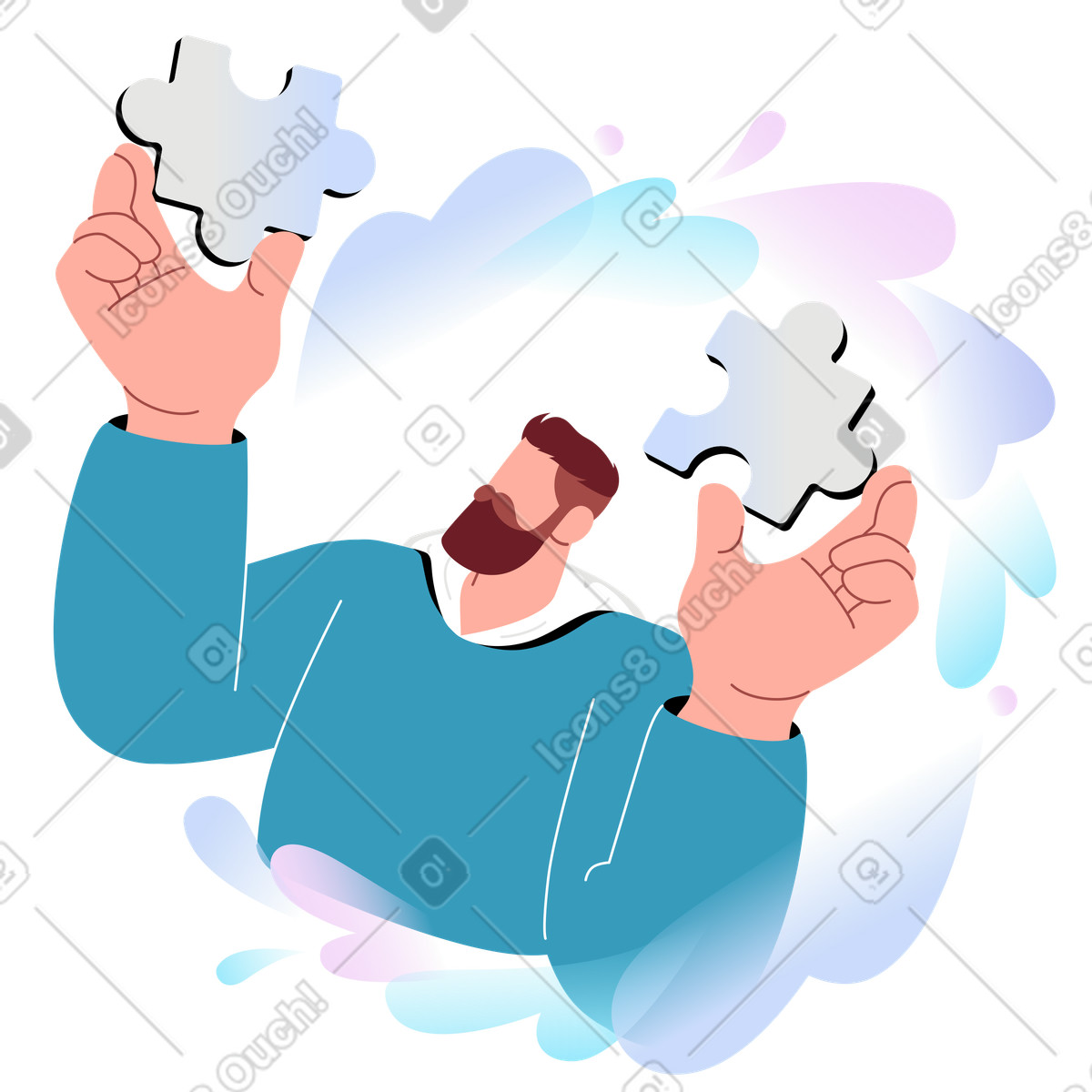 Jigsaw puzzle assembly, problem solving or project management illustration in Airy style download in PNG, SVG