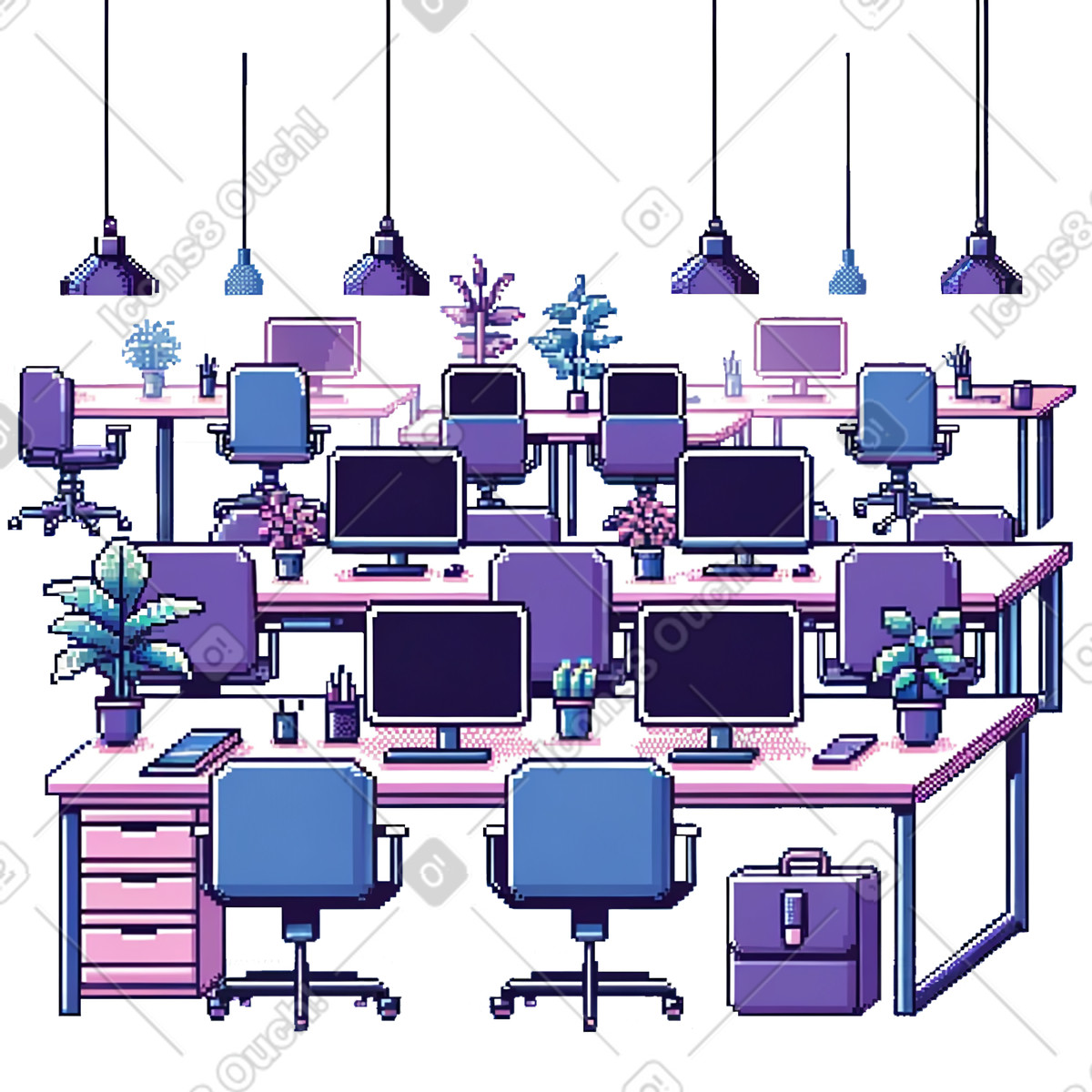 Sfondo pixel di uno spazio ufficio senza pareti illustrazione in stile Experimental scarica in PNG, SVG