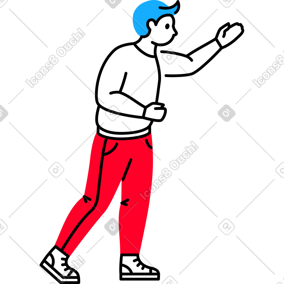 Standing man reaches for something with his hand illustration in Transistor style download in PNG, SVG