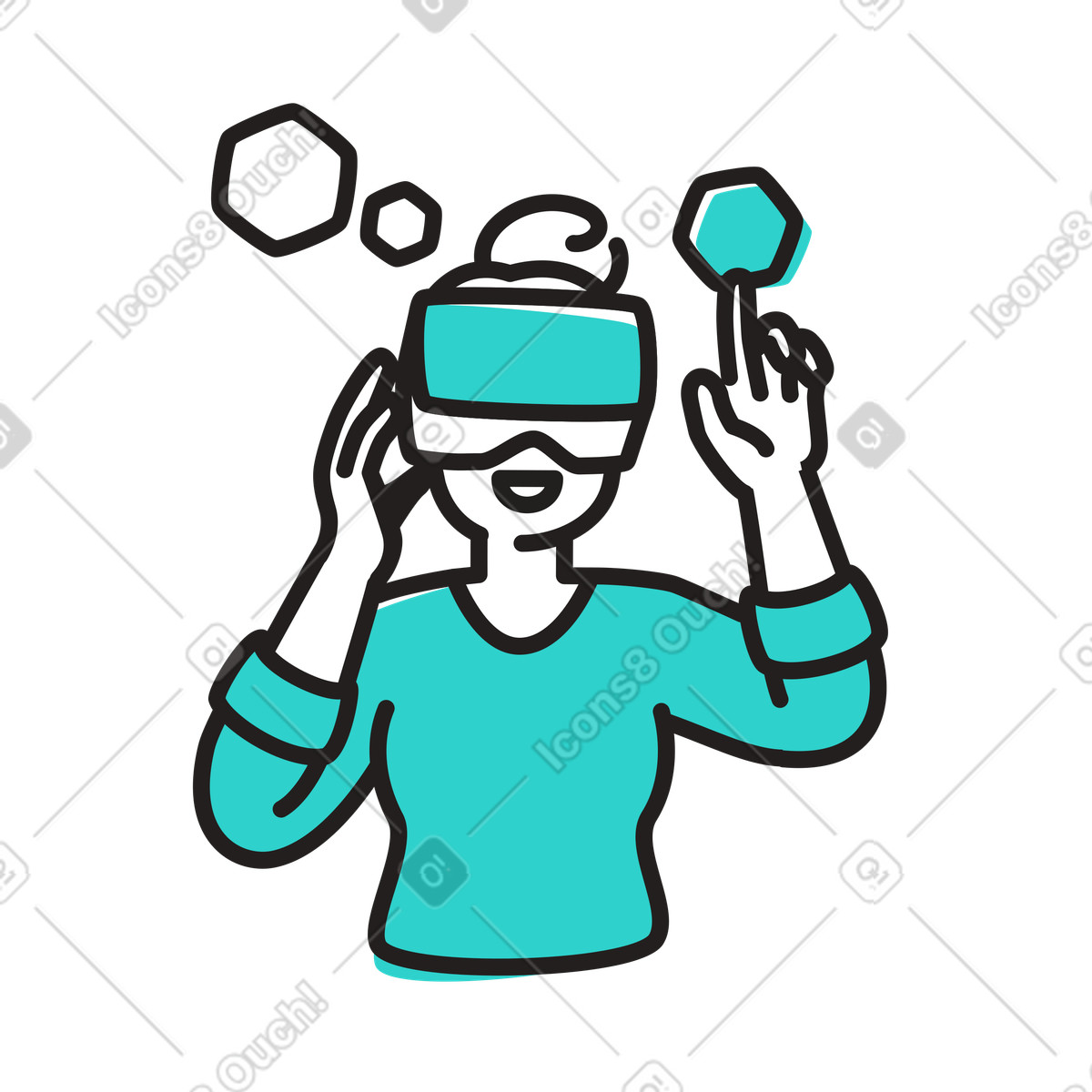 Ilustración Usando gafas de realidad virtual e interactuando con la interfaz en estilo Little a descargar en PNG y SVG