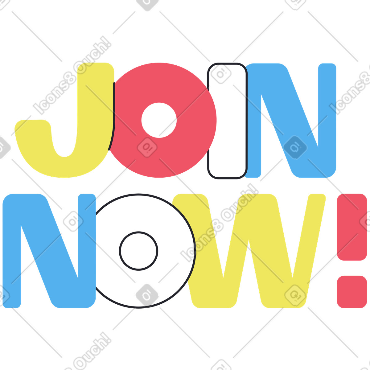 Illustration Lettrage rejoindre maintenant! texte dans le style Boba à télécharger aux formats PNG, SVG