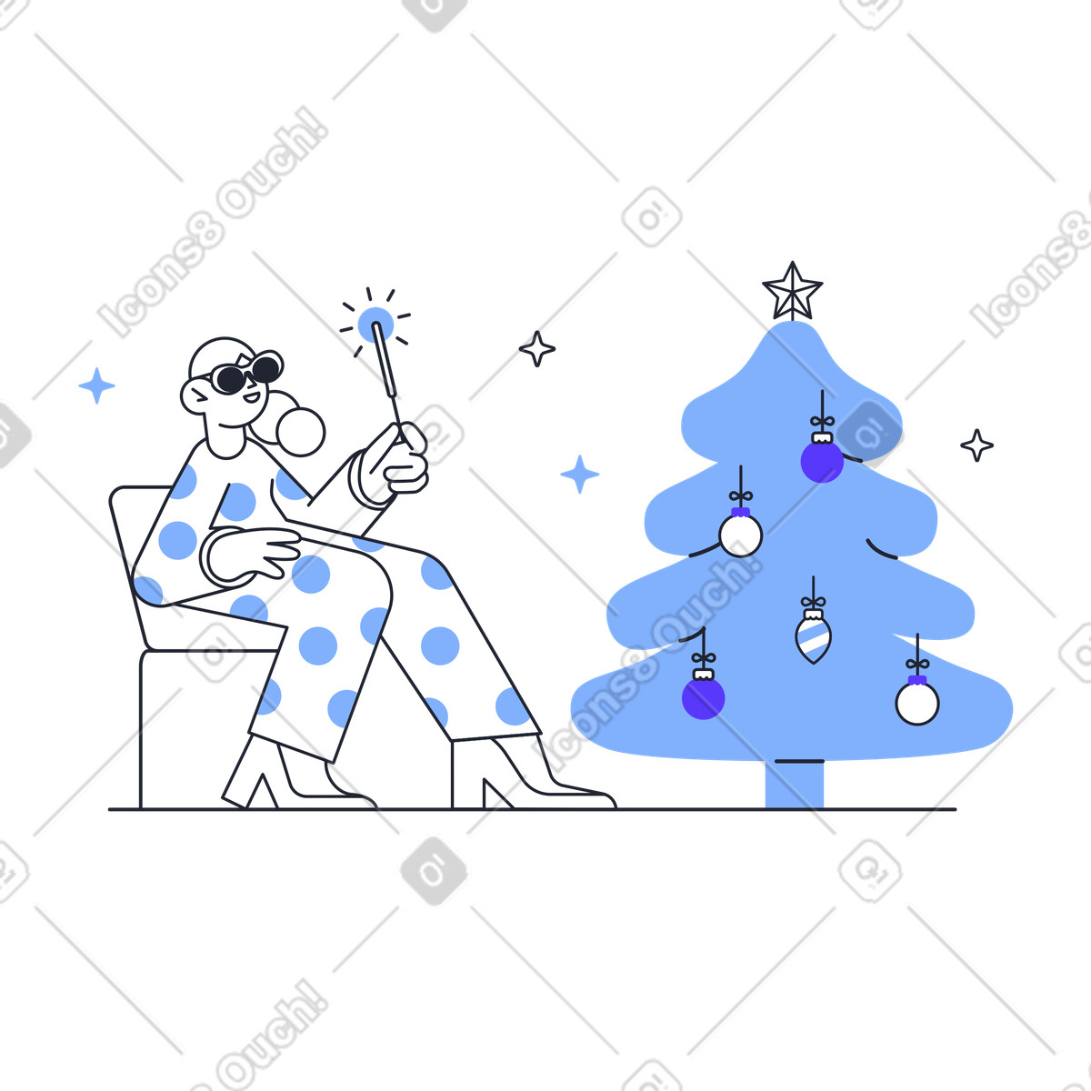 Young woman with sparkles celebrating christmas illustration in Pablita style download in PNG, SVG