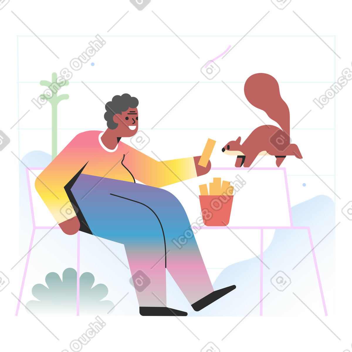 Man feeding squirrel illustration elderly clipart images collection in PNG, SVG, GIF