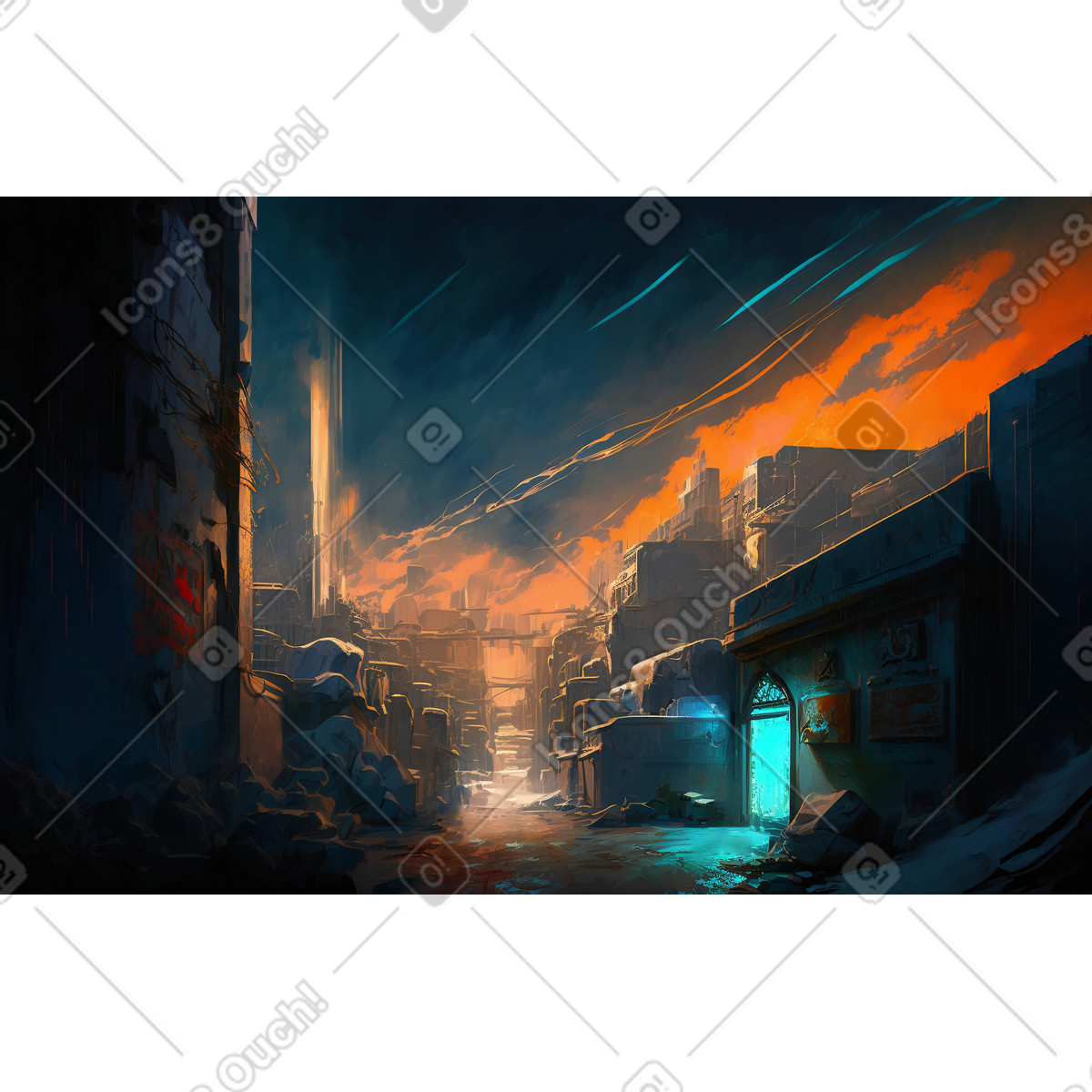 Narrow alley in futuristic background illustration Experimental style download PNG, SVG