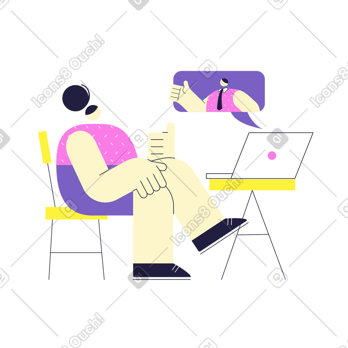 Frau spricht online mit einem kollegen-Illustration im Mellow-Stil als Download in PNG, SVG