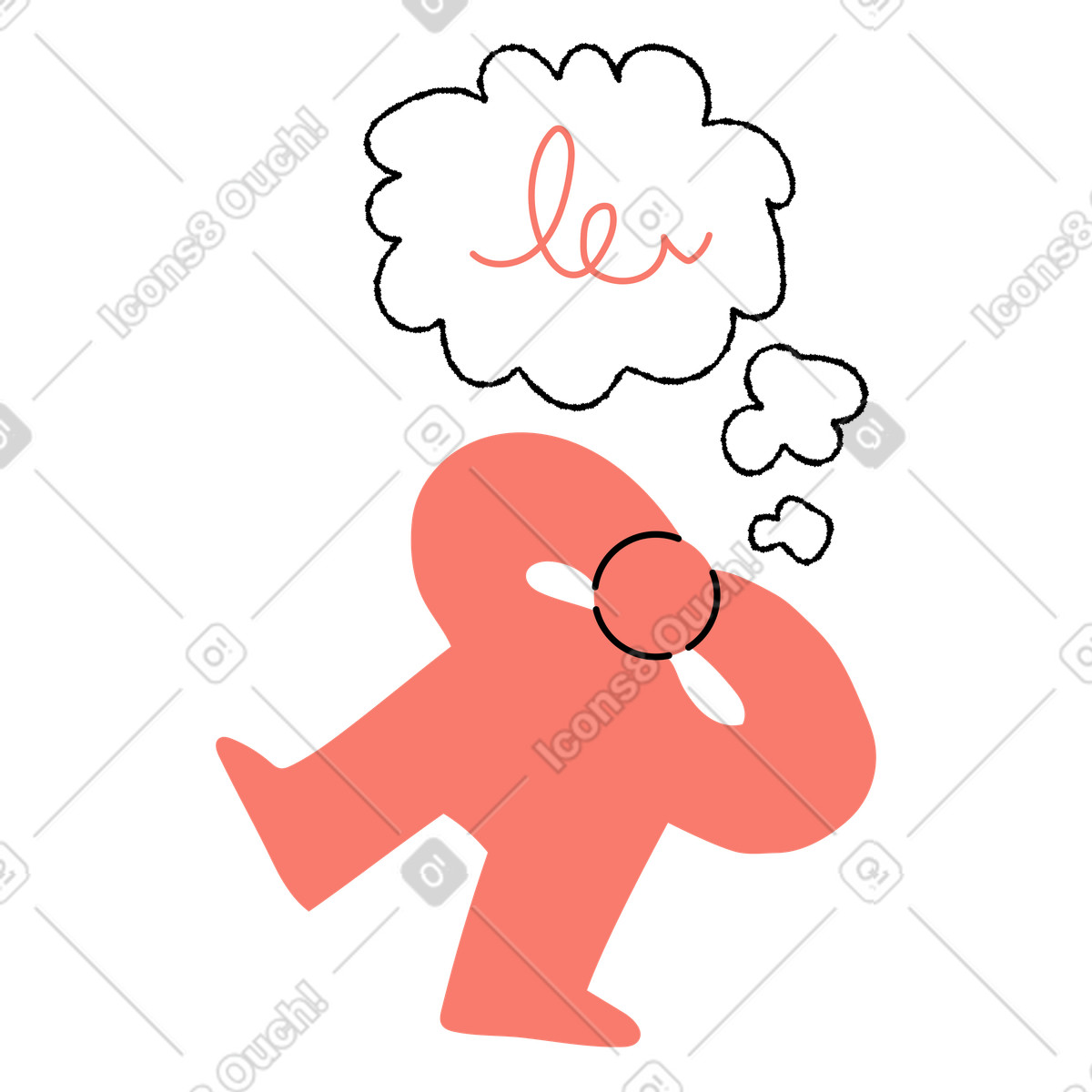 Ilustração de Character thinking pose with cloud bubble and scribble thought line em no estilo Bold People para baixar em PNG, SVG