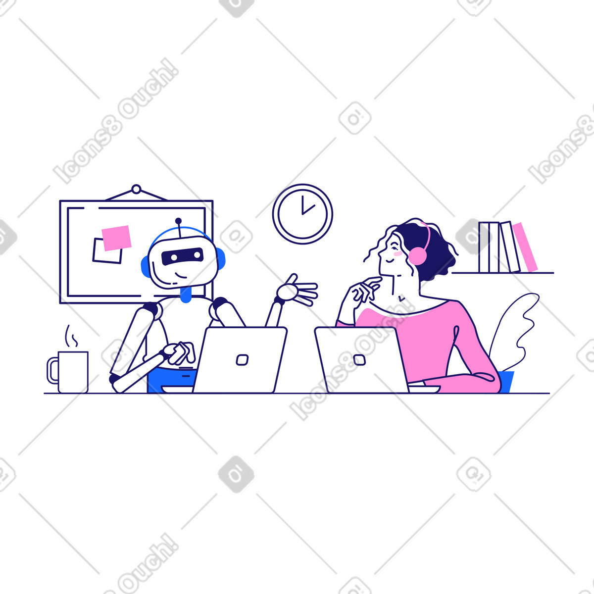 Иллюстрация Ai-бот работает в службе поддержки клиентов стиле Matey — скачать форматах PNG, SVG