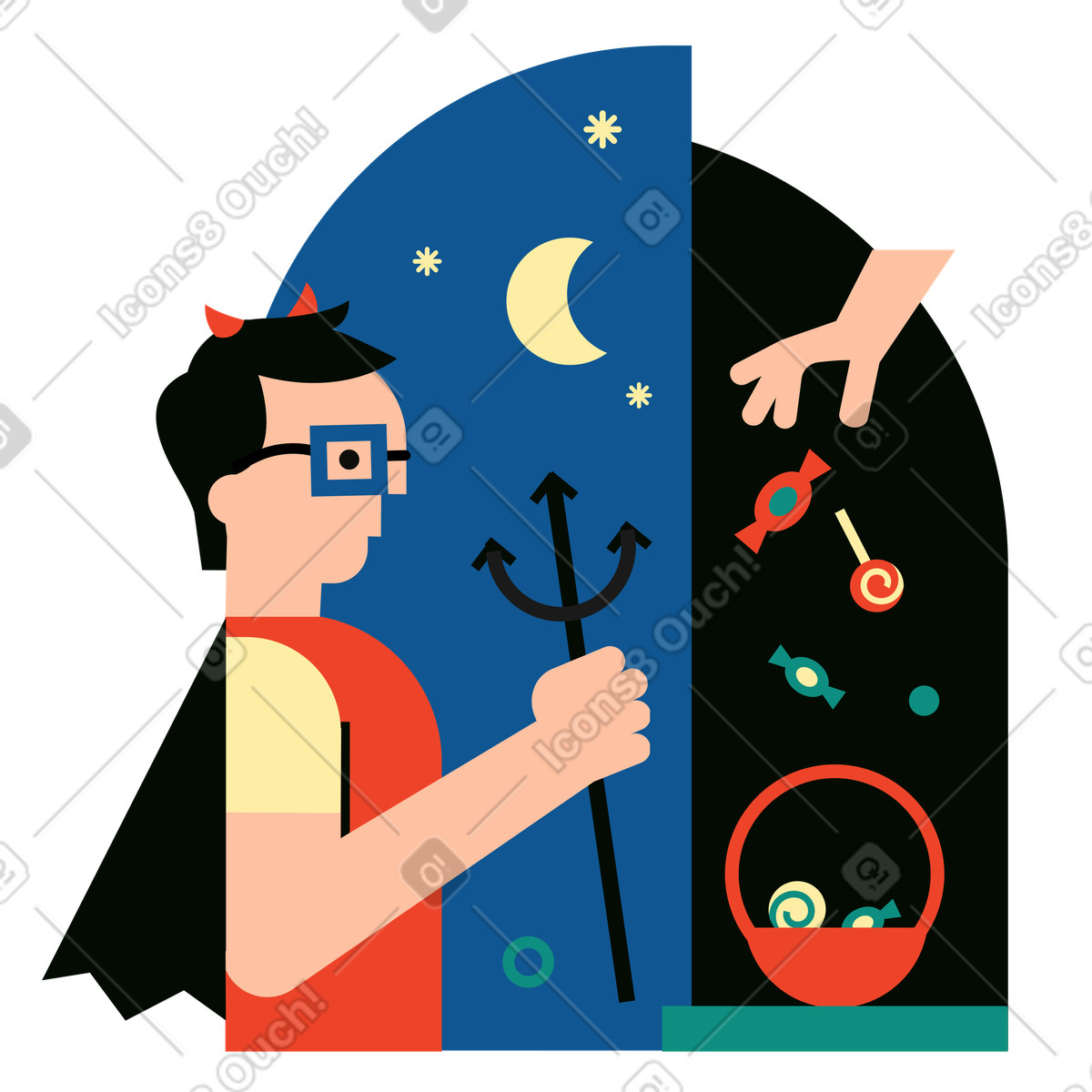 Ilustração de Menino fantasiado diabo, doces ou travessuras em no estilo Polar para baixar em PNG, SVG