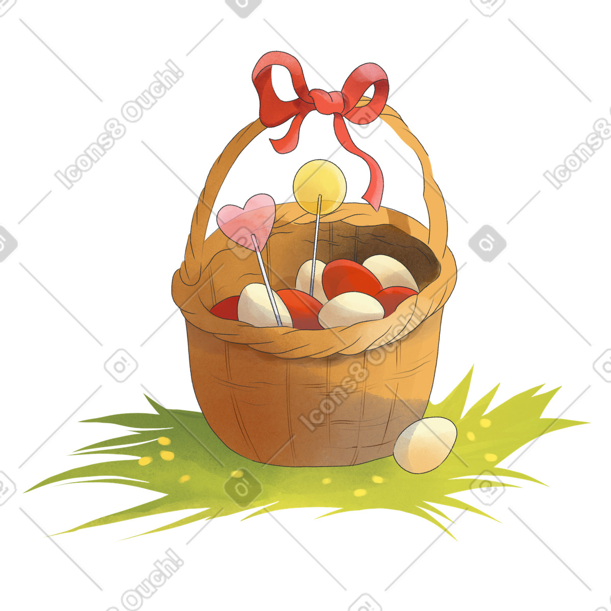 Ostereierkorb auf dem rasen-Illustration im Seasons-Stil als Download in PNG, SVG