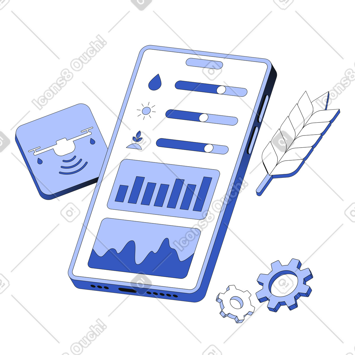 Agricultural technologies control illustration in Techny style download in PNG, SVG
