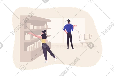 Shoppers picking food items at grocery store PNG, SVG