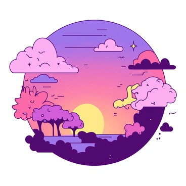 A duo of colors fills the sky during sunset, with rich tones of {color_1} and {color_2} blending seamlessly. Fluffy clouds, tinged with hues of {color_1}, twist and morph into distinct shapes resembling animals such as elephants and birds, alongside objects like stars and trees. The clouds form intricate patterns, creating a fantastical scene. The atmosphere is vibrant, capturing the essence of a whimsical sky at dusk.