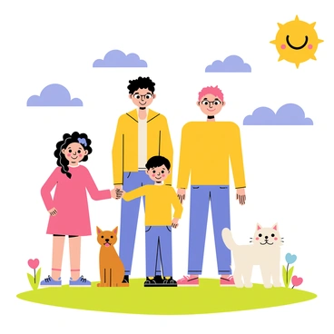 A child's drawing of their family converted into a detailed AI-generated illustration