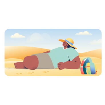 A traveler resting on their stomach on the warm sand dunes of a desert