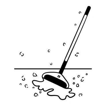 A mop vigorously scrubbing a sparkling clean floor with droplets flying around