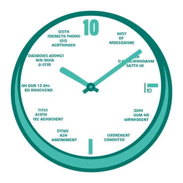 A white watch face features the "10th Amendment" text inscribed as the hour markers, with each marker displaying a portion of the text in a clear, bold font. The watch hands are crafted in a contrasting teal color, moving smoothly around the face. The outer rim of the watch is outlined in teal, complementing the design. The overall composition highlights the unique integration of constitutional text and traditional watch elements.