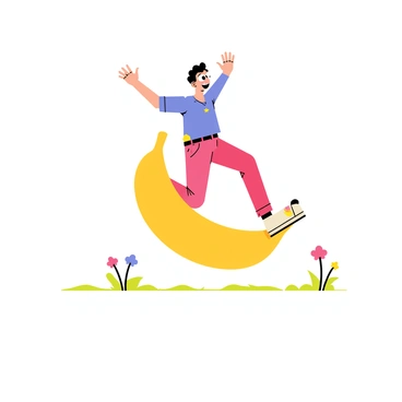 A cartoon character slipping on a banana peel, arms flailing in the air.