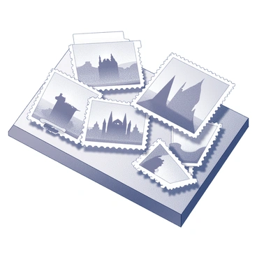 A collection of postage stamps with illustrations slightly misaligned