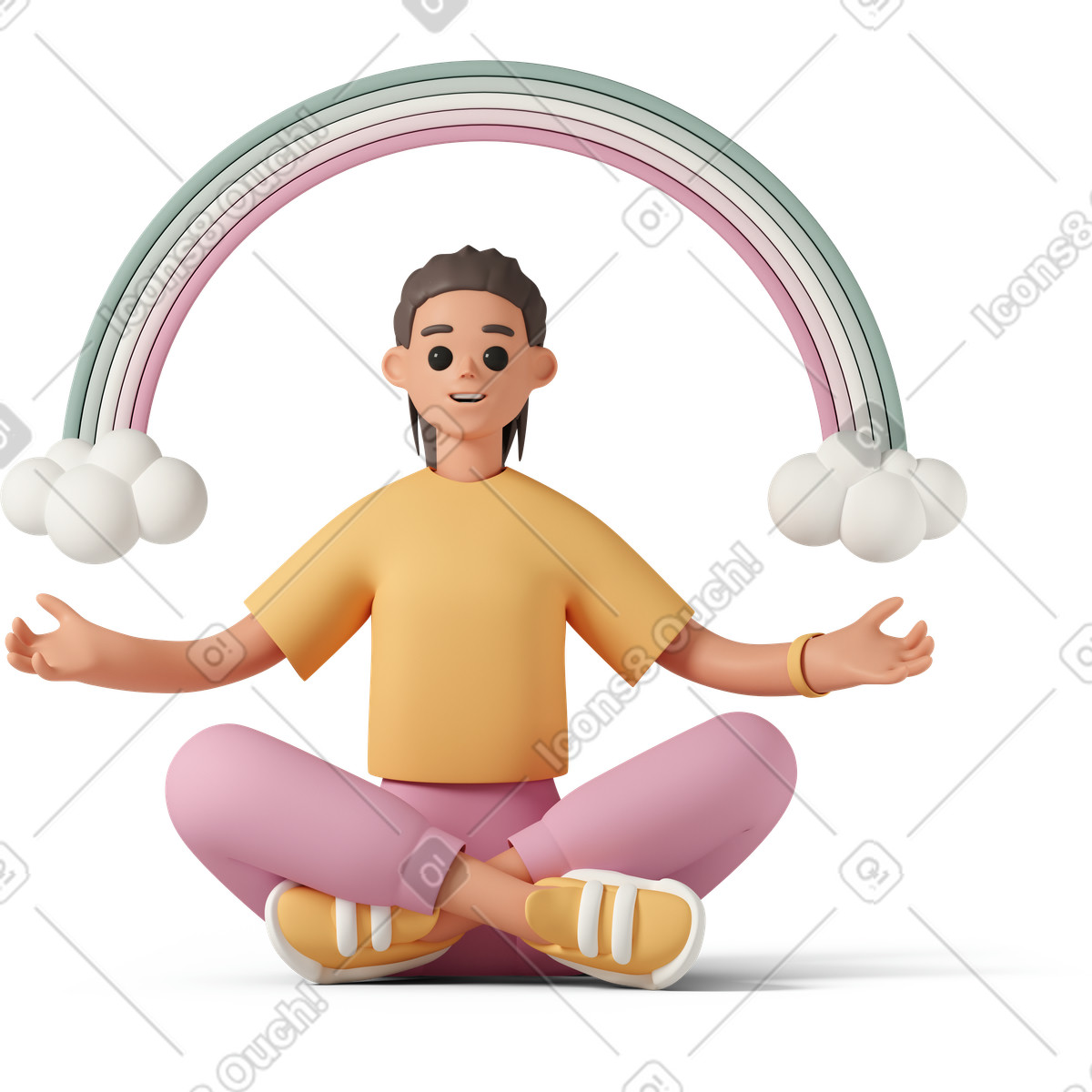 3D Casual life 스타일의 Woman meditates under a rainbow 일러스트레이션 PNG, SVG 다운로드