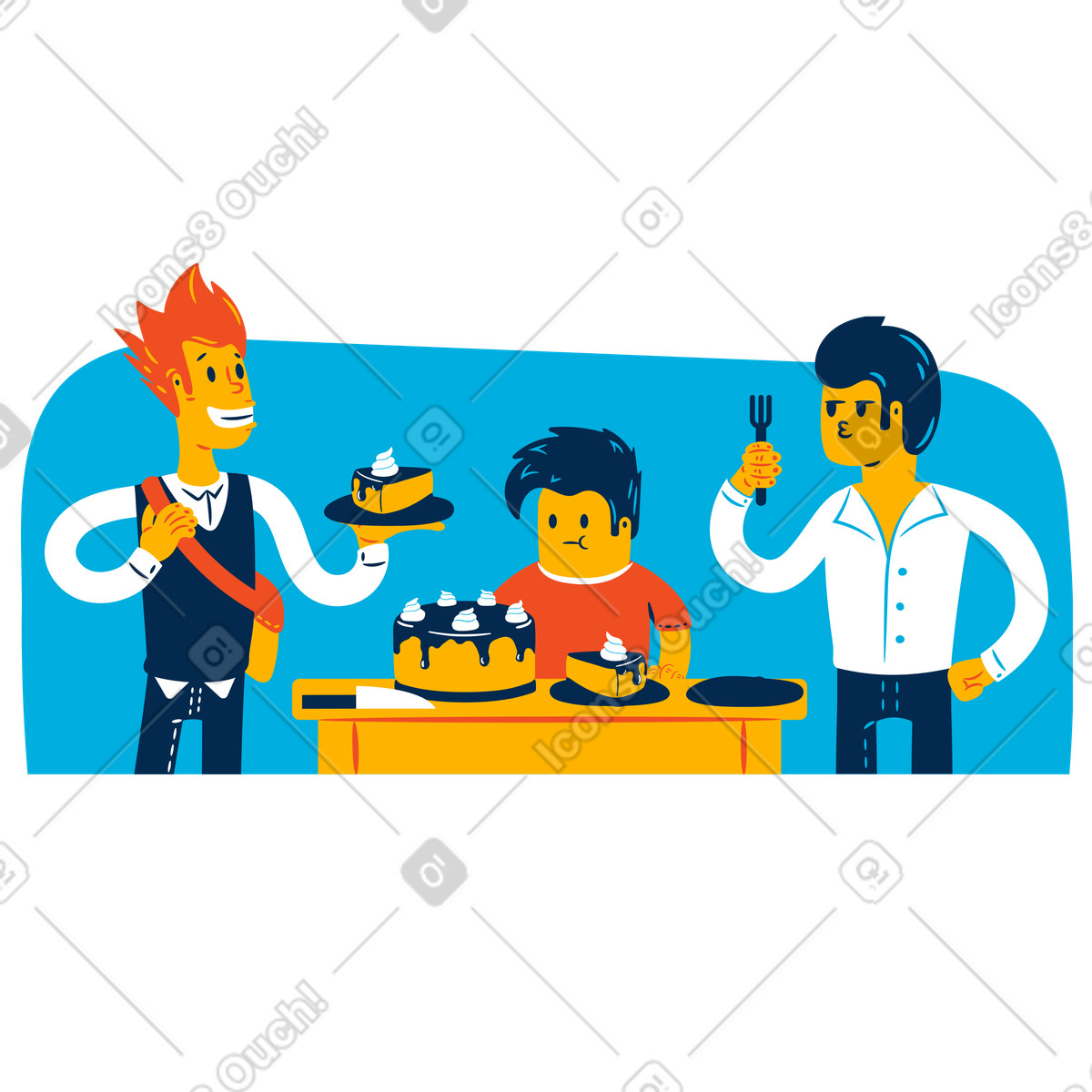 Kuchen für die familie-Illustration im Flame-Stil als Download in PNG, SVG
