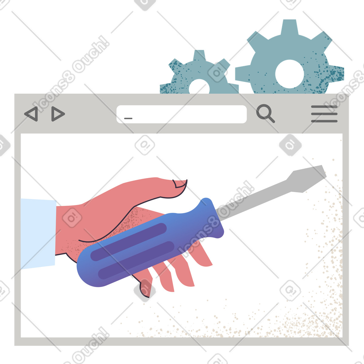 Online technical support on website page and gear wheels illustration in Pale style download in PNG, SVG