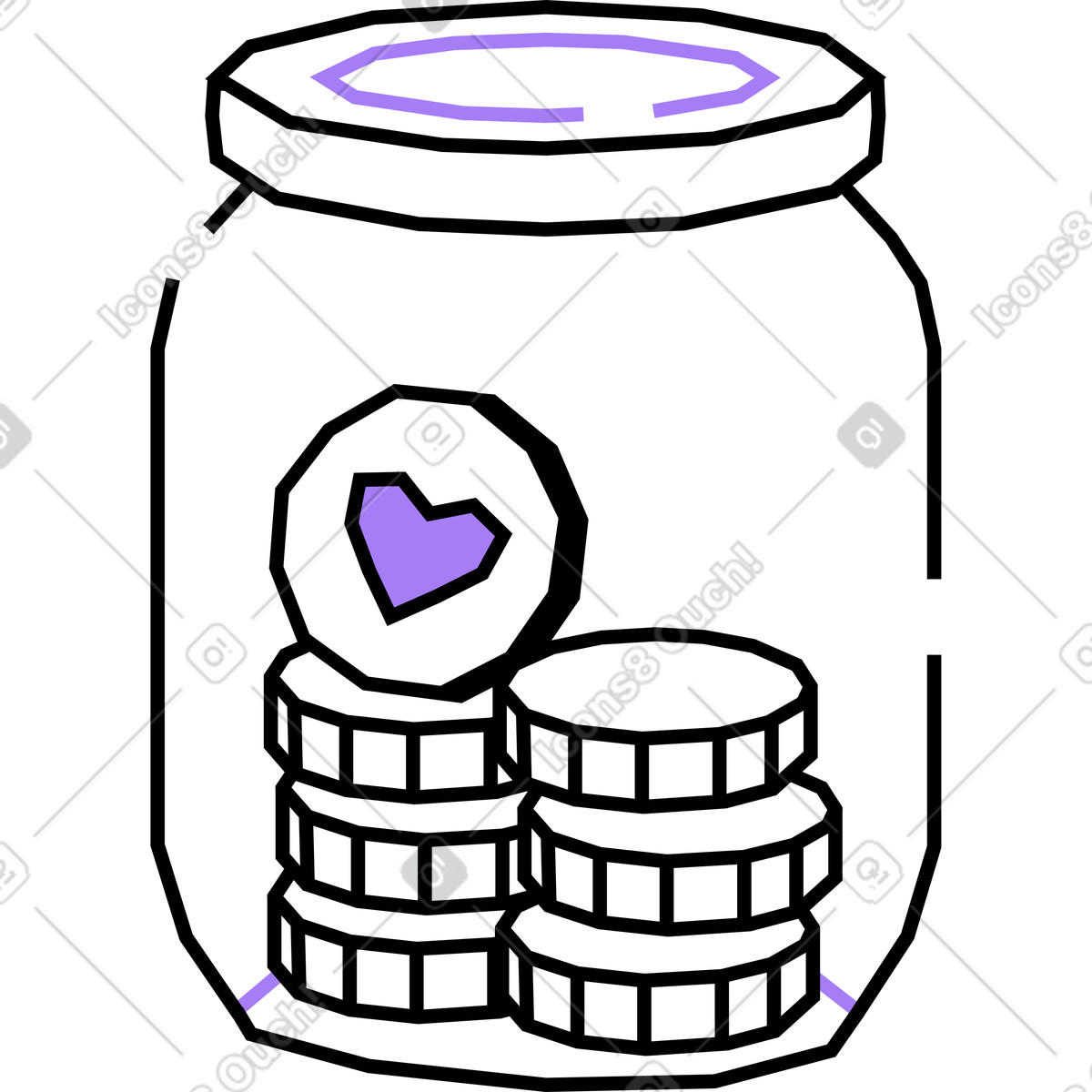 Jar of coins illustration in Amethyst style download in PNG, SVG