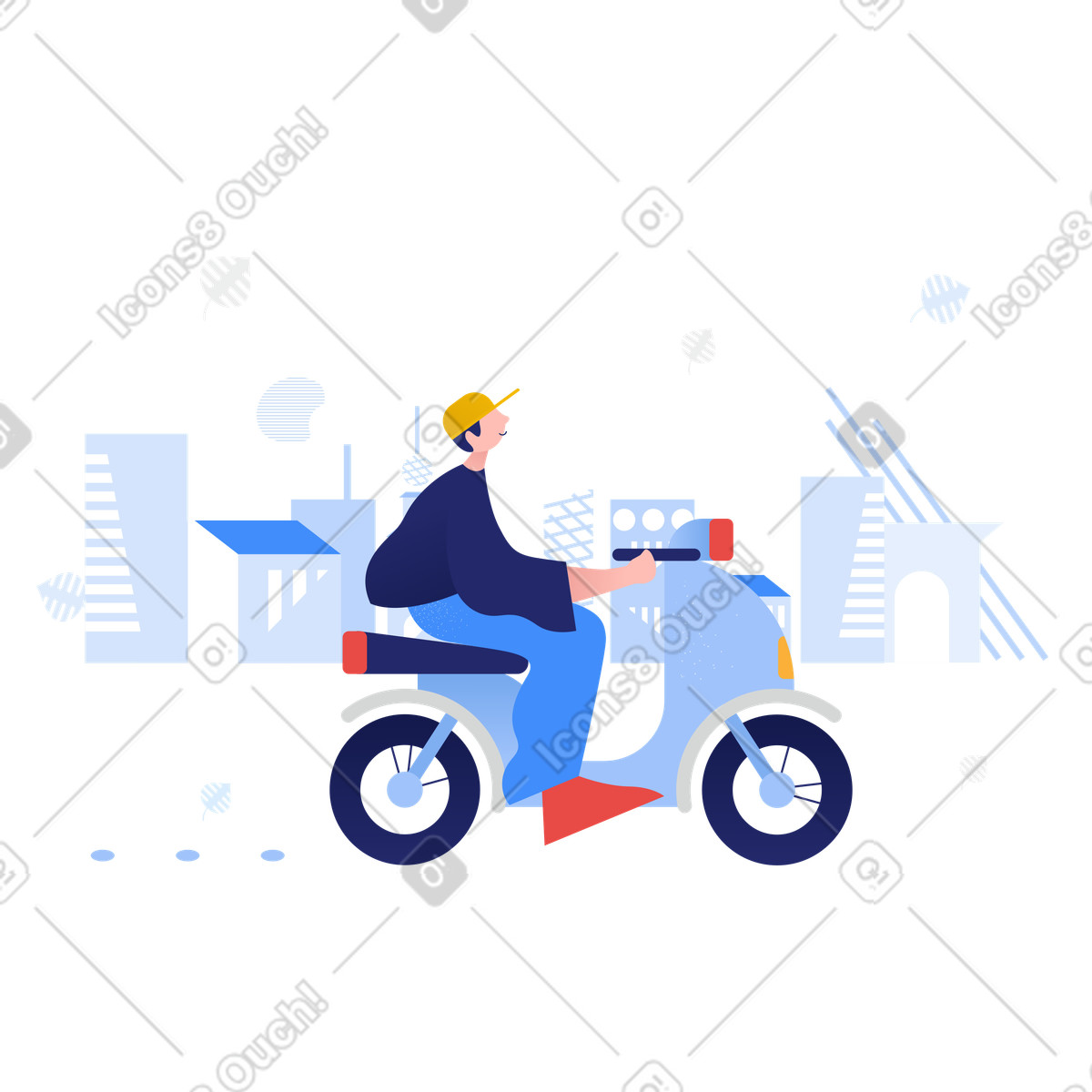 Ilustração de Homem andando moto na cidade em no estilo Clip para baixar em PNG, SVG
