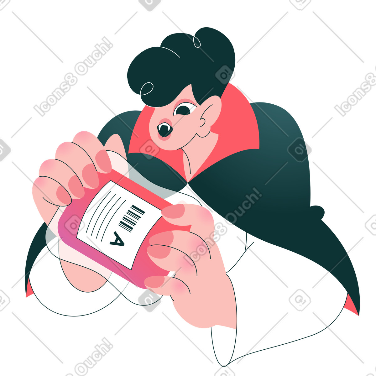 Illustration Vampire affamé buvant du sang donné dans le style Florid à télécharger aux formats PNG, SVG