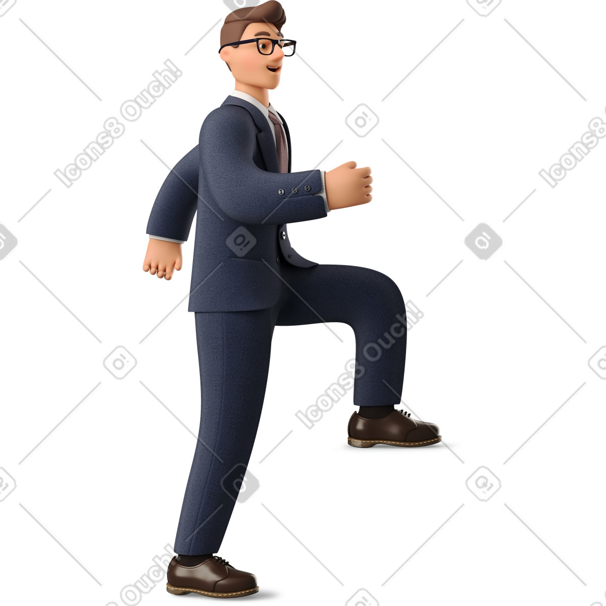 Illustration Stepping businessman en costume bleu foncé dans le style 3D Business à télécharger aux formats PNG, SVG