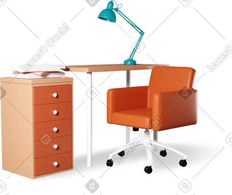 3D 带灯和椅子的办公桌 PNG, SVG