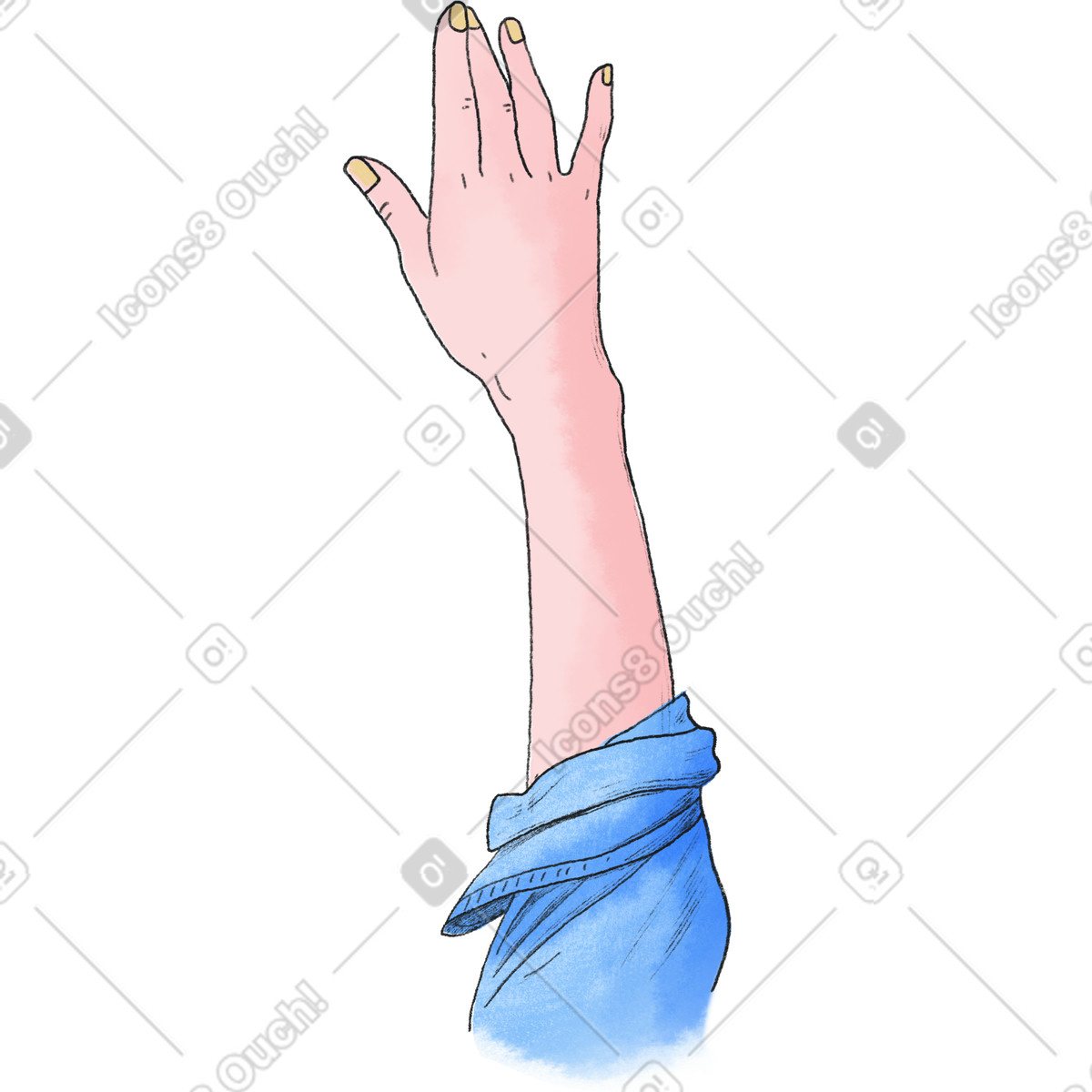 Right arm in a blue shirt illustration Moments style download PNG, SVG