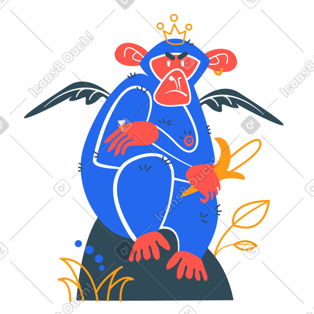 Monkey with crown and diamond ring, Membership upgrade and premium access concept illustration in Kingdom style download in PNG, SVG