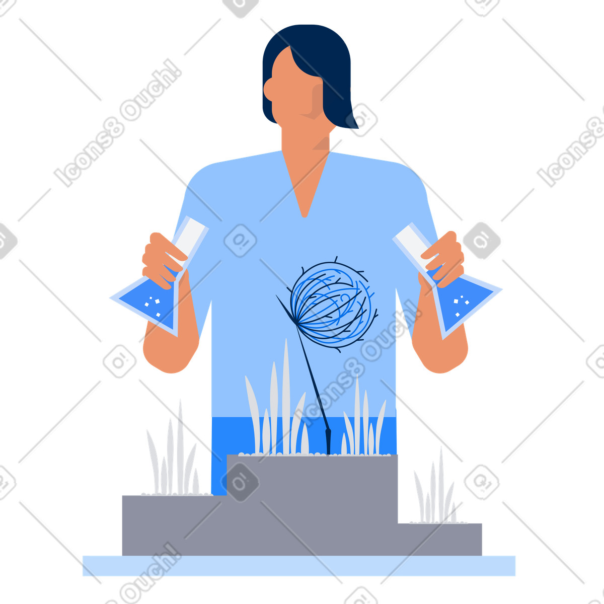 Illustration Homme expérimentant des plantes en utilisant les biotechnologies dans le style Urban à télécharger aux formats PNG, SVG