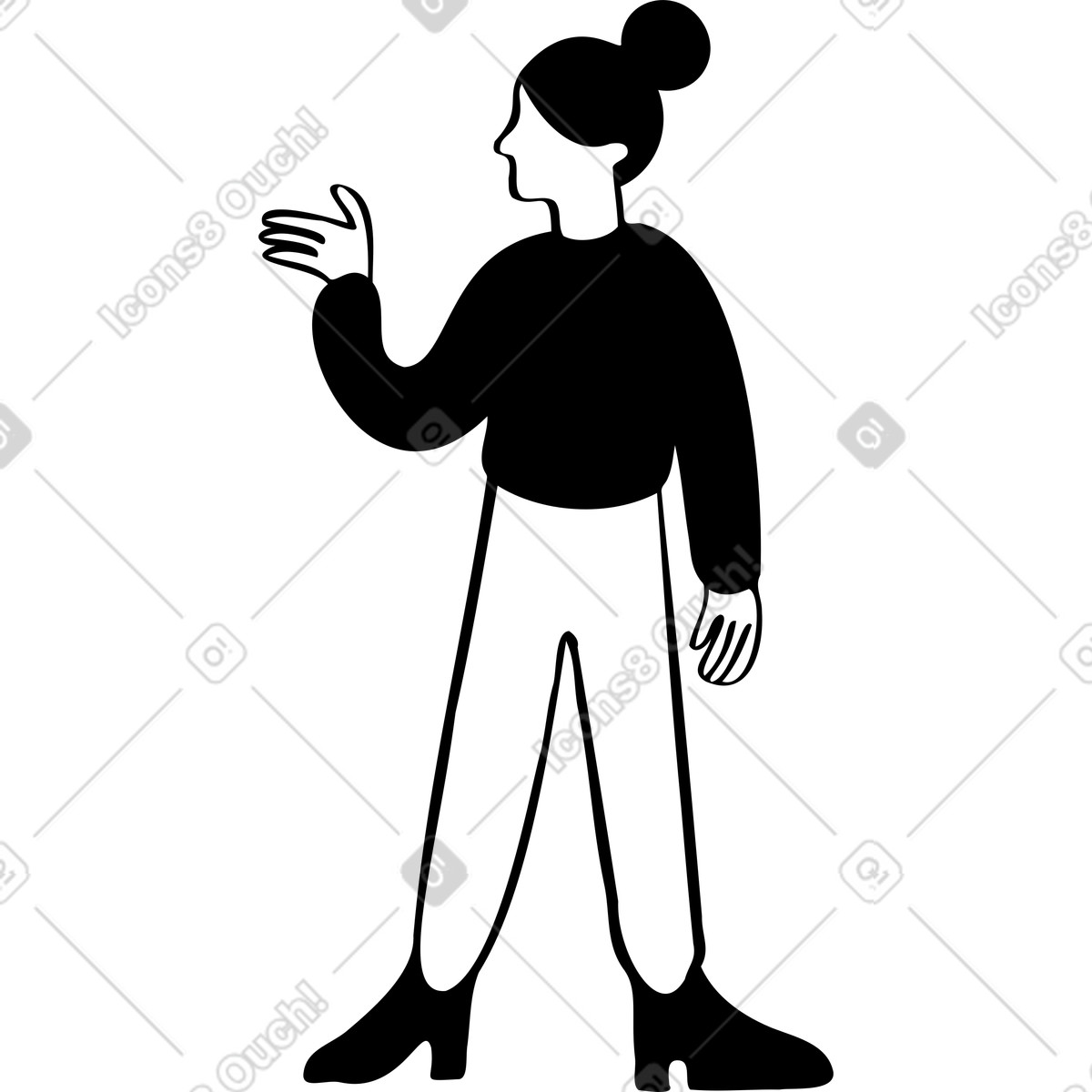 Woman talking with her hand showing something illustration in Journal style download in PNG, SVG