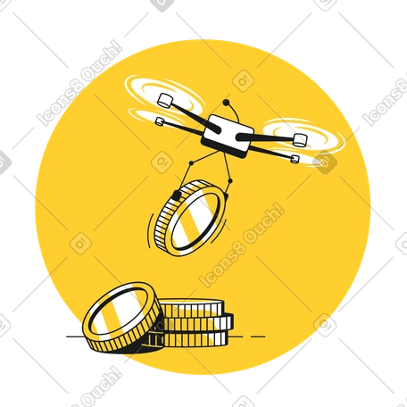 Drone transporting coin and transferring money PNG, SVG