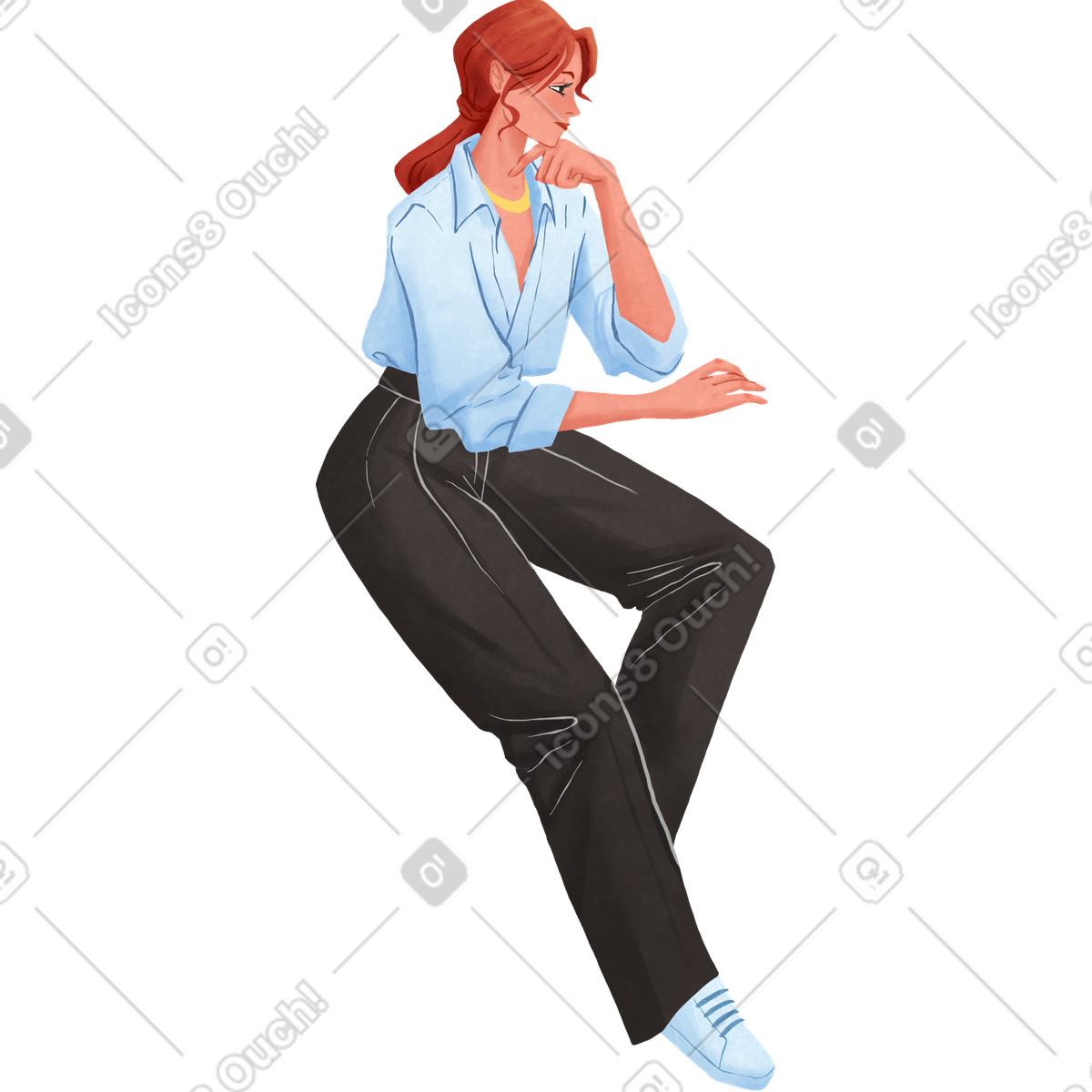Frau sitzt mit einem bein gestreckt-Illustration im Lifestyle-Stil als Download in PNG, SVG