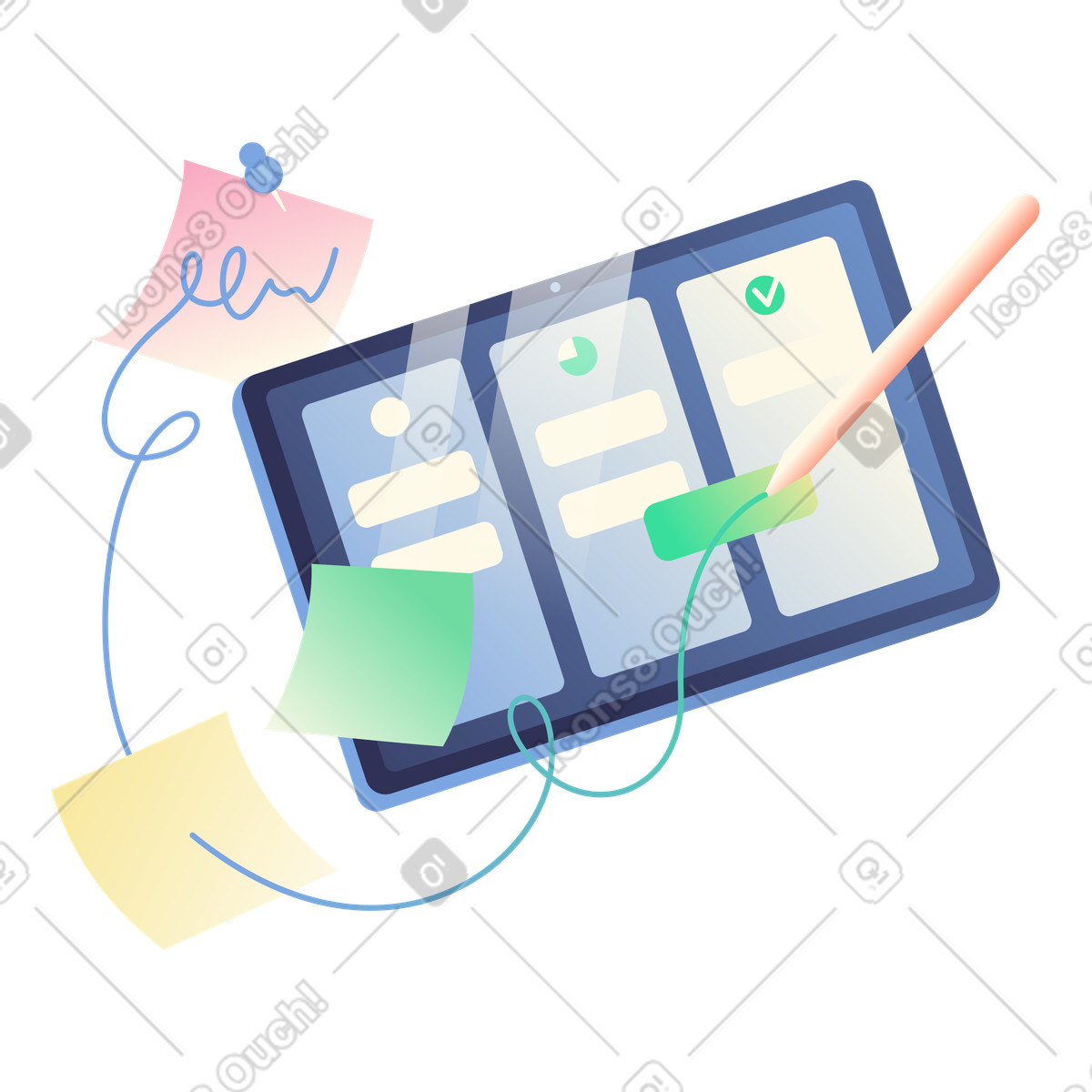 Task planning on kanban board illustration in PNG, SVG