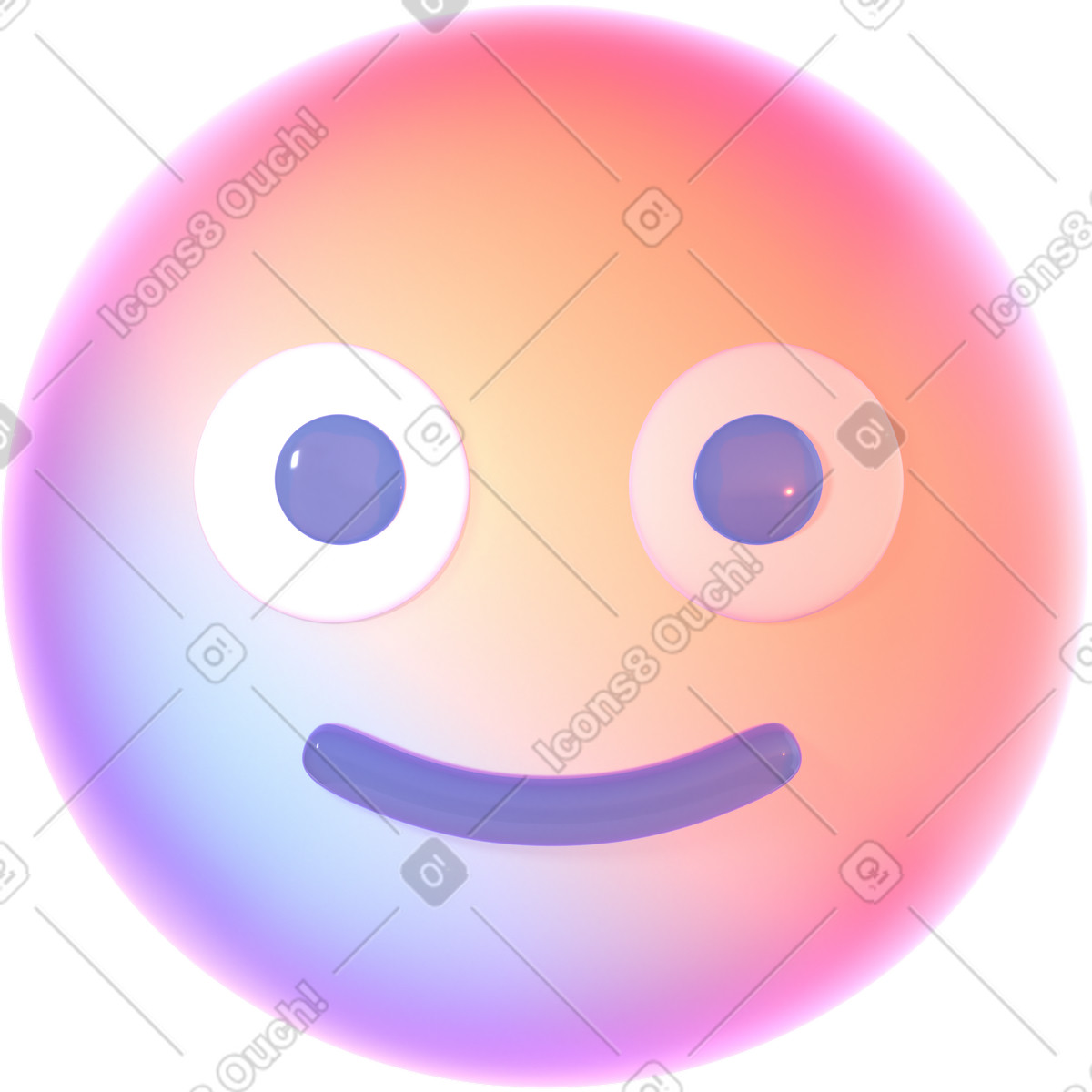 Slightly smiling face emoji illustration in 3D Glassy style download in PNG, SVG