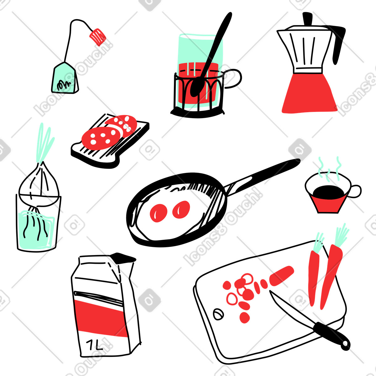 下载 Spicy 风格的 烹煮并冲泡早餐咖啡 插画，支持 PNG、SVG 格式