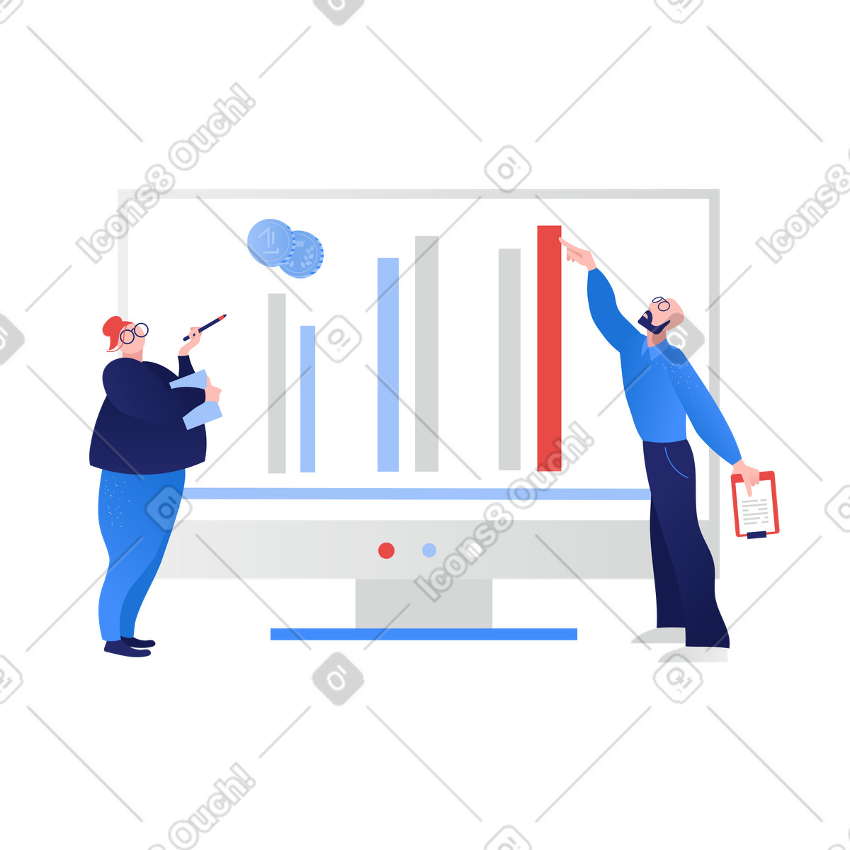 Illustration animée Des personnes montrant un graphique financier réussi aux formats GIF, Lottie (JSON) et AE