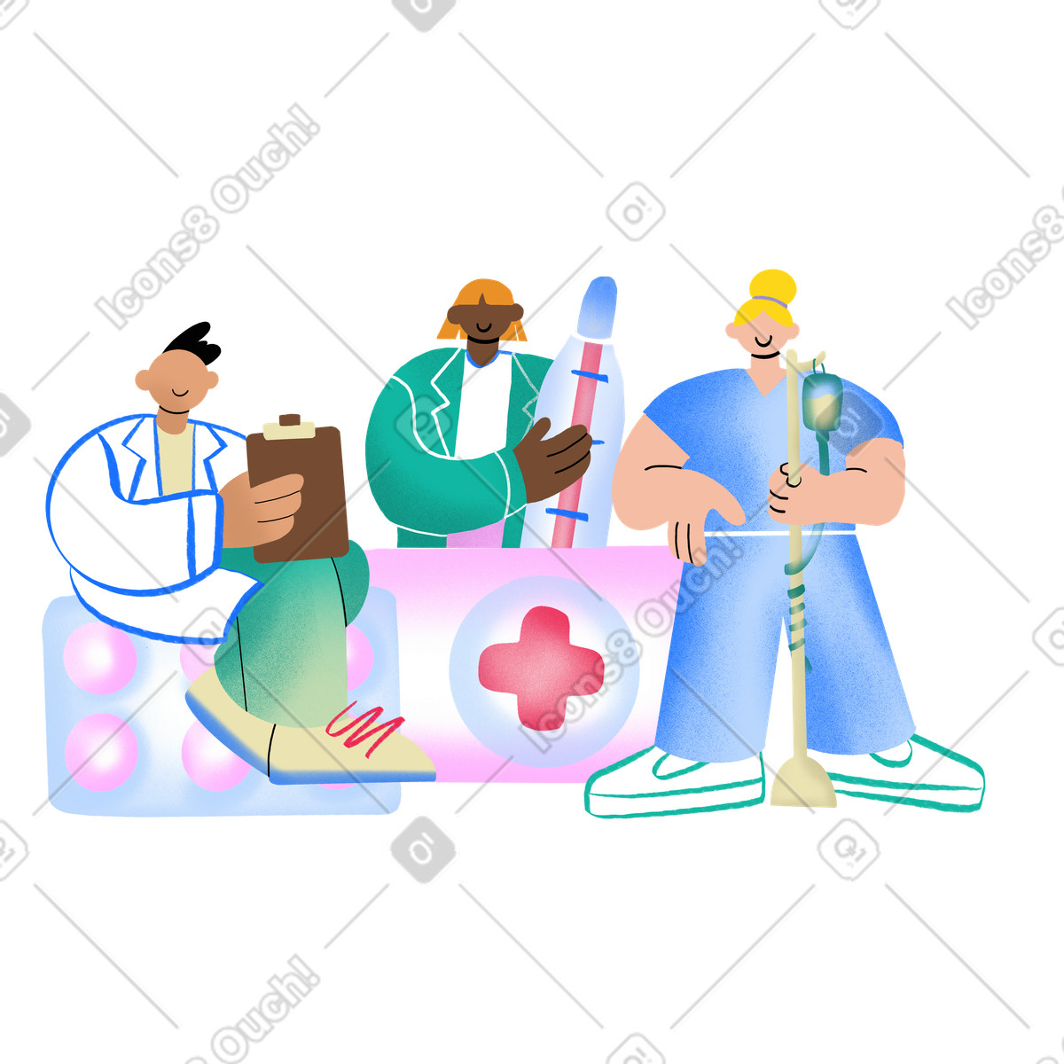 Ilustración Doctors and nurses with attributes en estilo Bonny a descargar en PNG y SVG
