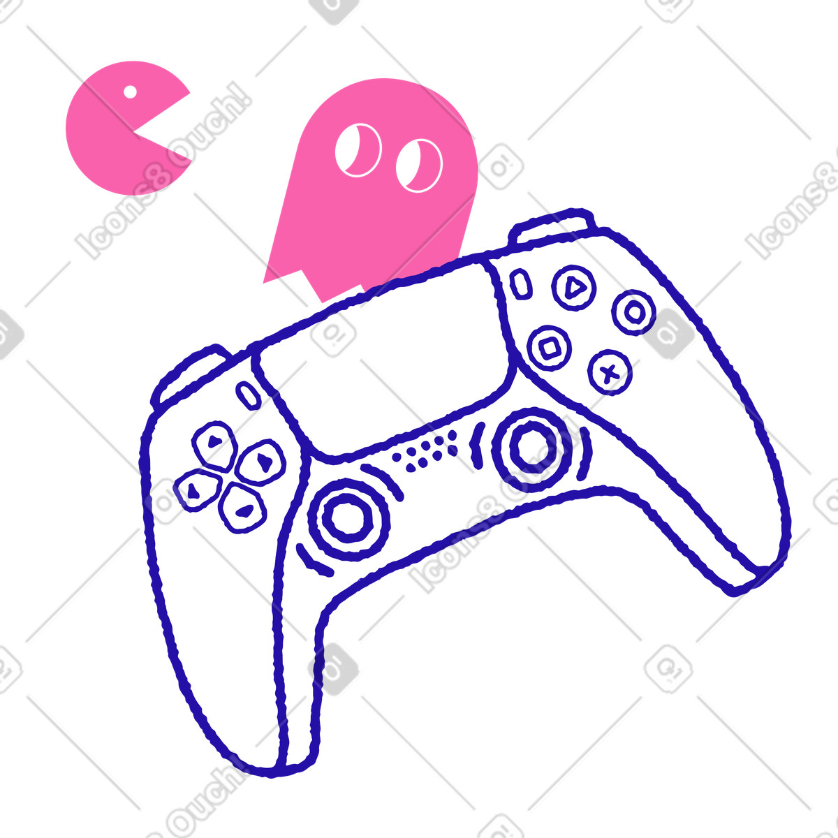 Ilustración Controlador de juego con personajes pacman en estilo Whimsy a descargar en PNG y SVG